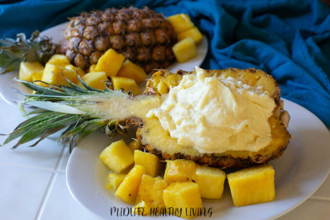 weight watchers dole whip recipe served in a hollowed out pineapple half.