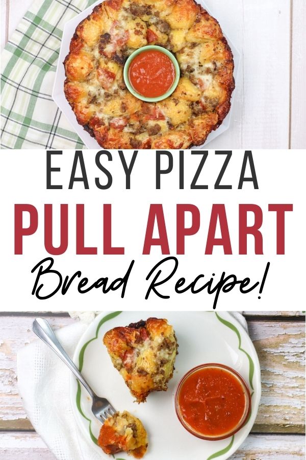 pin showing the finished pull apart pizza bread. 