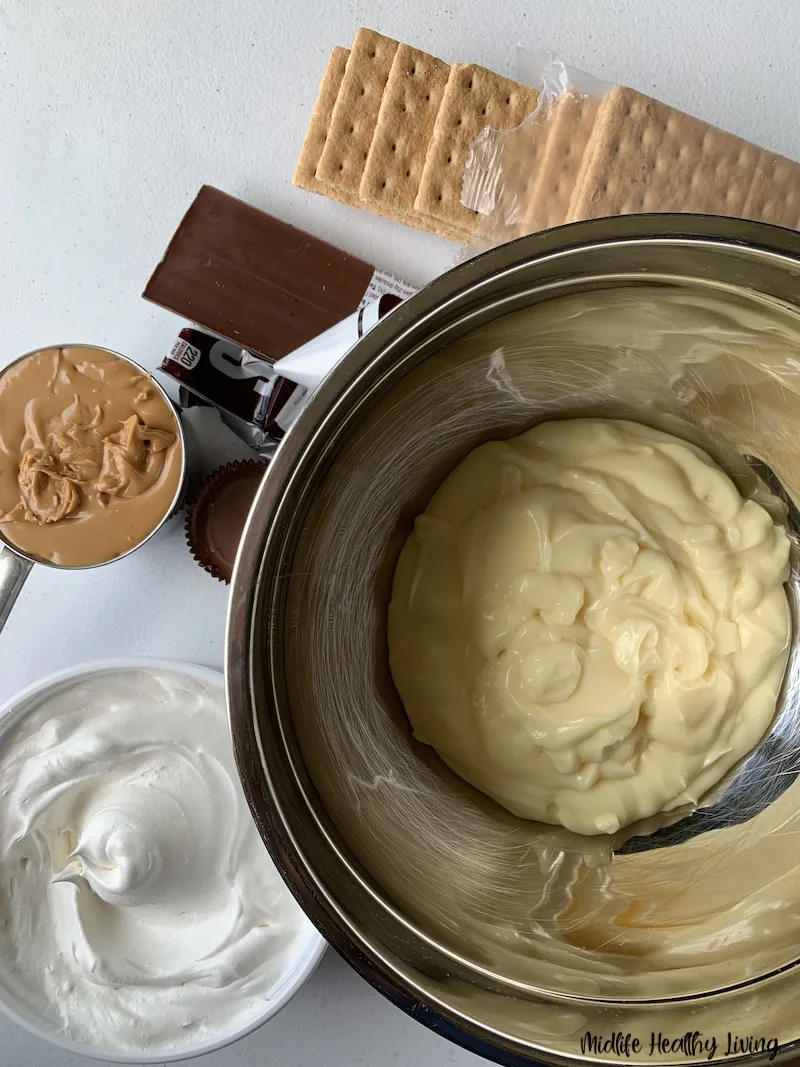 A look at the ingredients needed to make peanut butter parfait.