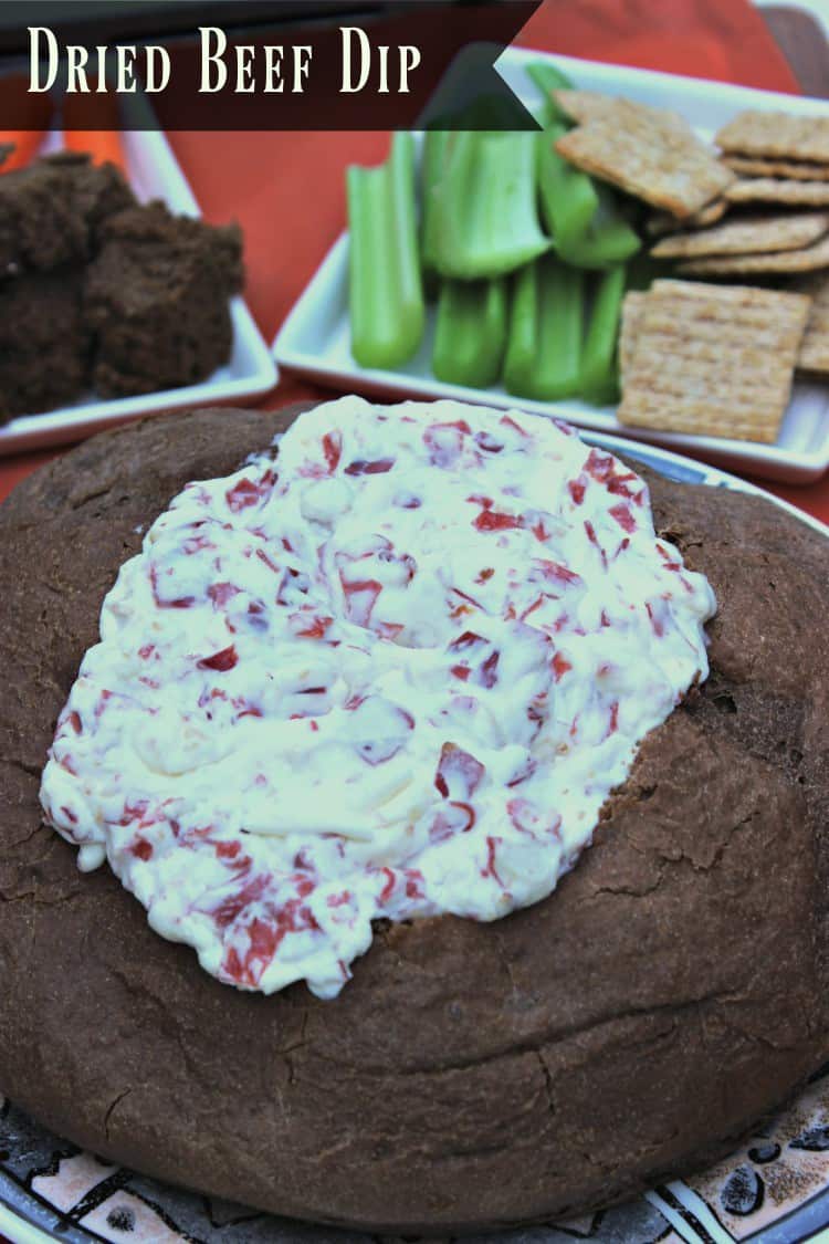 Yummy Hot Dried Beef Dip in a bread bowl.