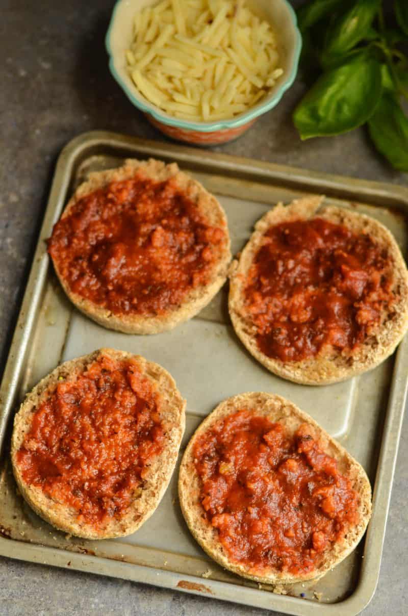 English muffin pizzas are a quick easy lunch that is low in Weight Watchers points plus you can add and create what ever combinations you want.