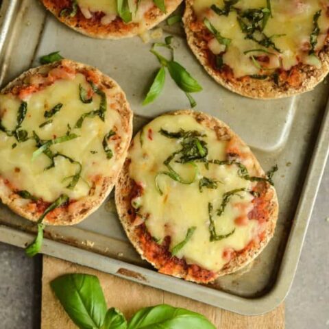 English muffin pizza is a quick easy lunch that is low in Weight Watchers points plus you can add and create what ever combinations you want.