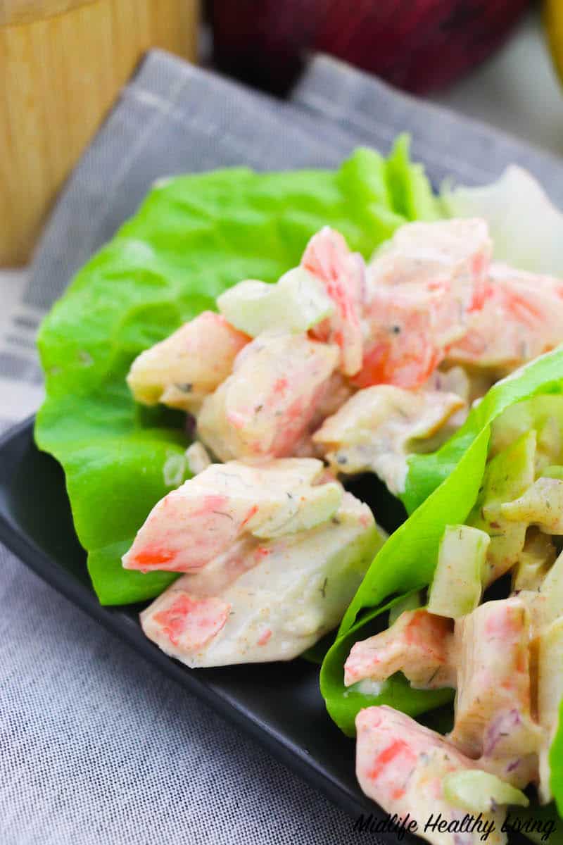 close up view of the finished seafood salad