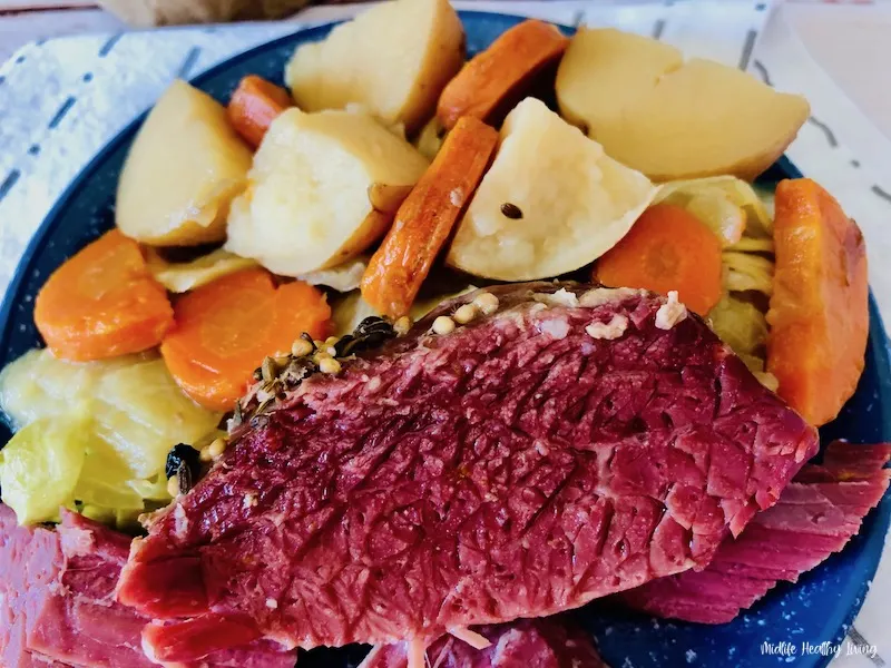 Finished crockpot corned beef ready to eat. 