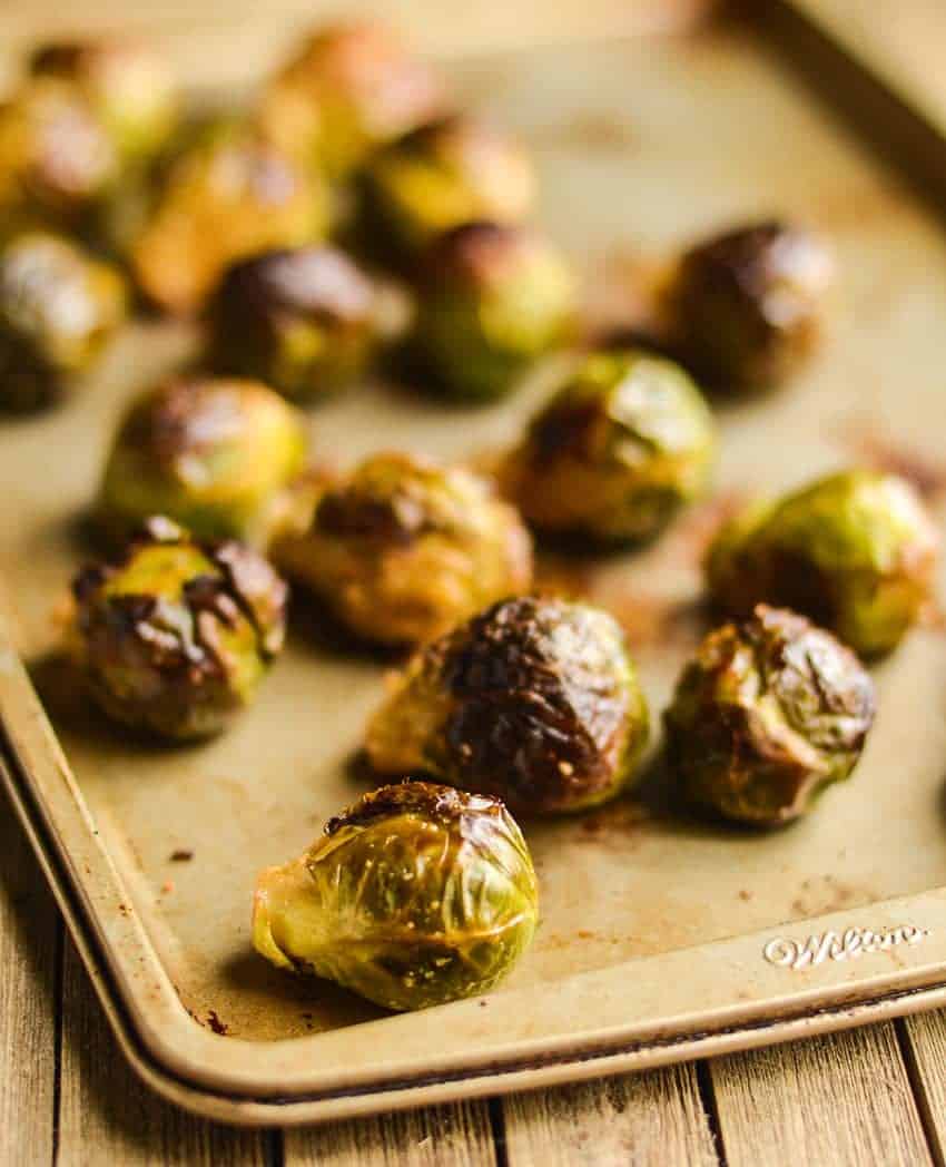 Oven Roasted Brussels Sprouts are easy to make, low in weight watchers points, and they're delicious!