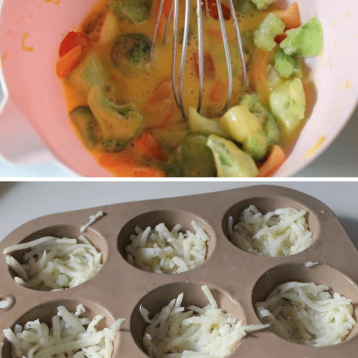 These Veggie Breakfast cups are easy to whip up, freeze wonderfully for quick grab and go mornings, and taste delicious. You can make them with whatever fresh or frozen veggies you have on hand.