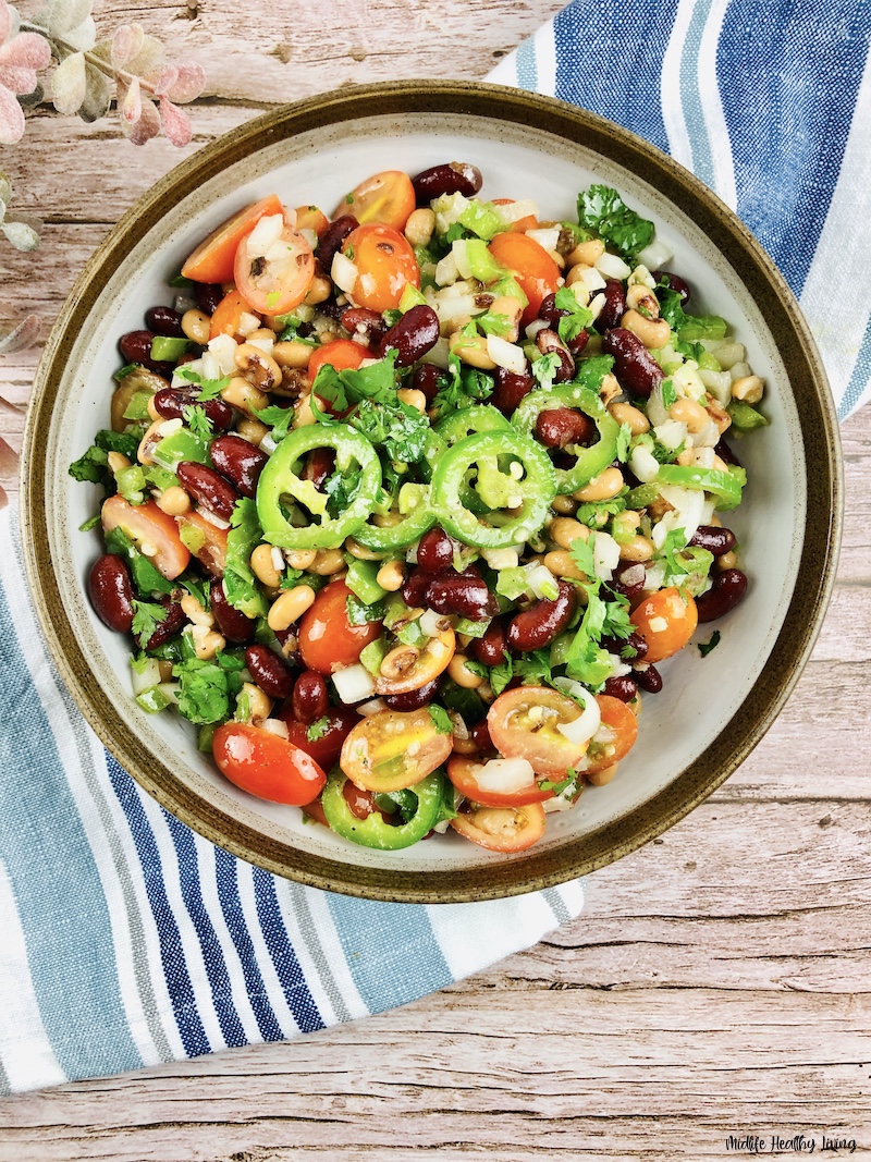 a bowl of the finished Texas caviar ready to be shared. 