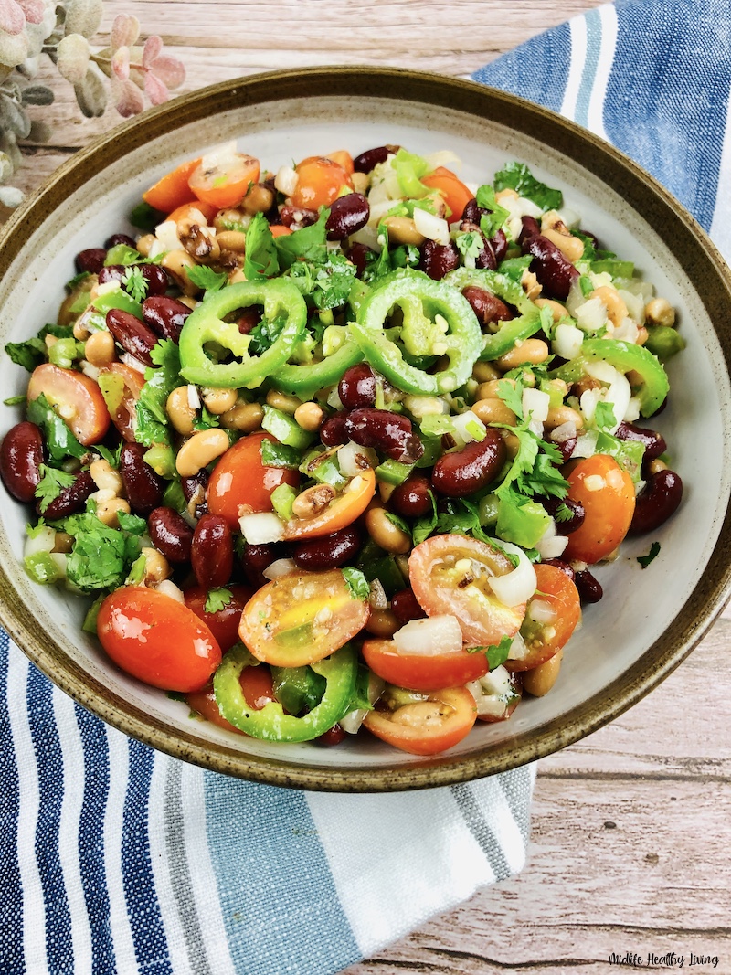 A bowl of the finished Texas caviar recipe ready to enjoy. 