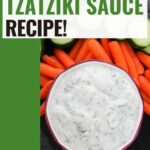 pin showing the finished tzatziki sauce ready to eat.