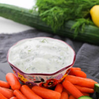 Featured image showing the finished tzatziki sauce ready to eat.