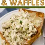 Pinterest image for this chicken and waffles recipe