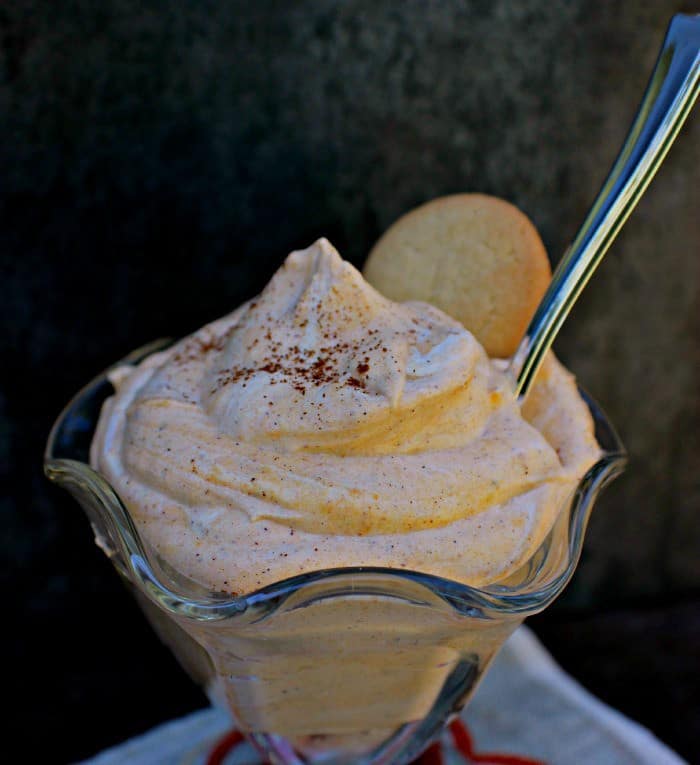 A top down look at the finished weight watchers pumpkin fluff ready to eat.