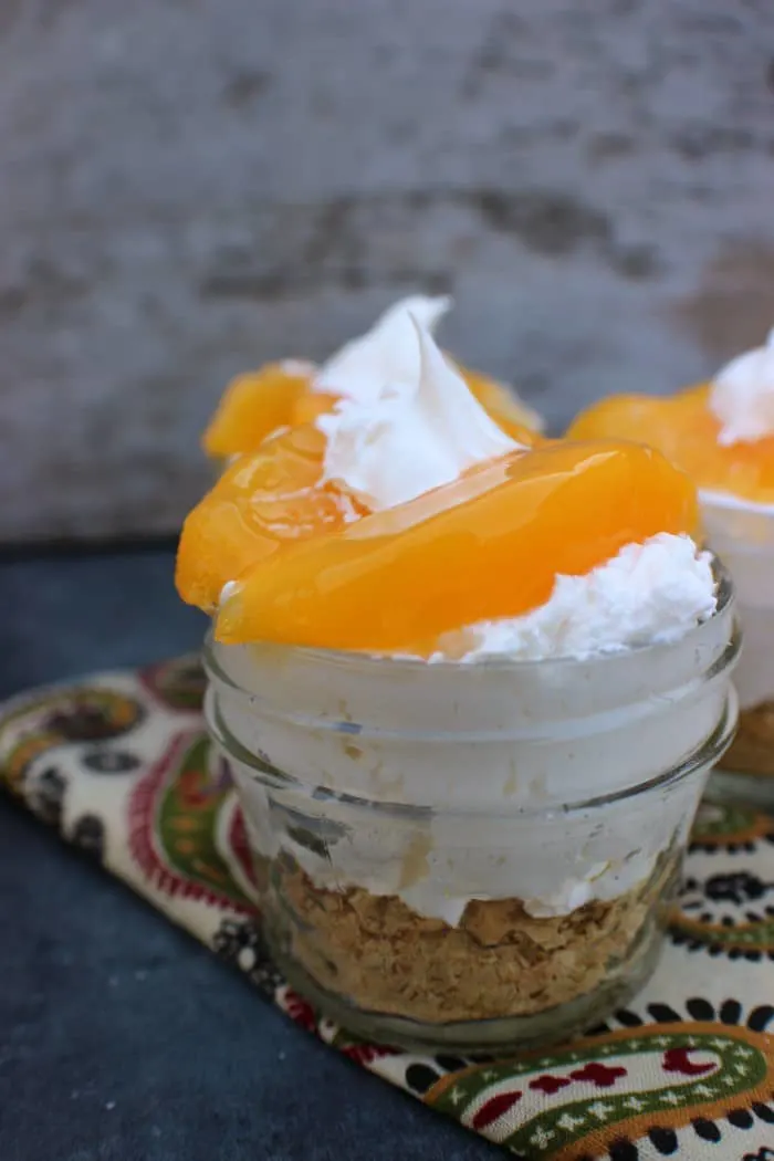 Peach No Bake Cheesecake dessert. Enjoy this delicious dessert without the guilt this holiday season.