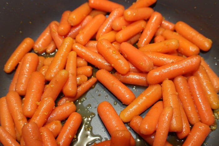 Orange Glazed Carrots in pot.