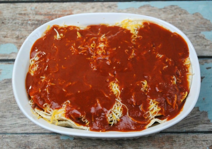 Beef Enchilada Casserole with sauce.