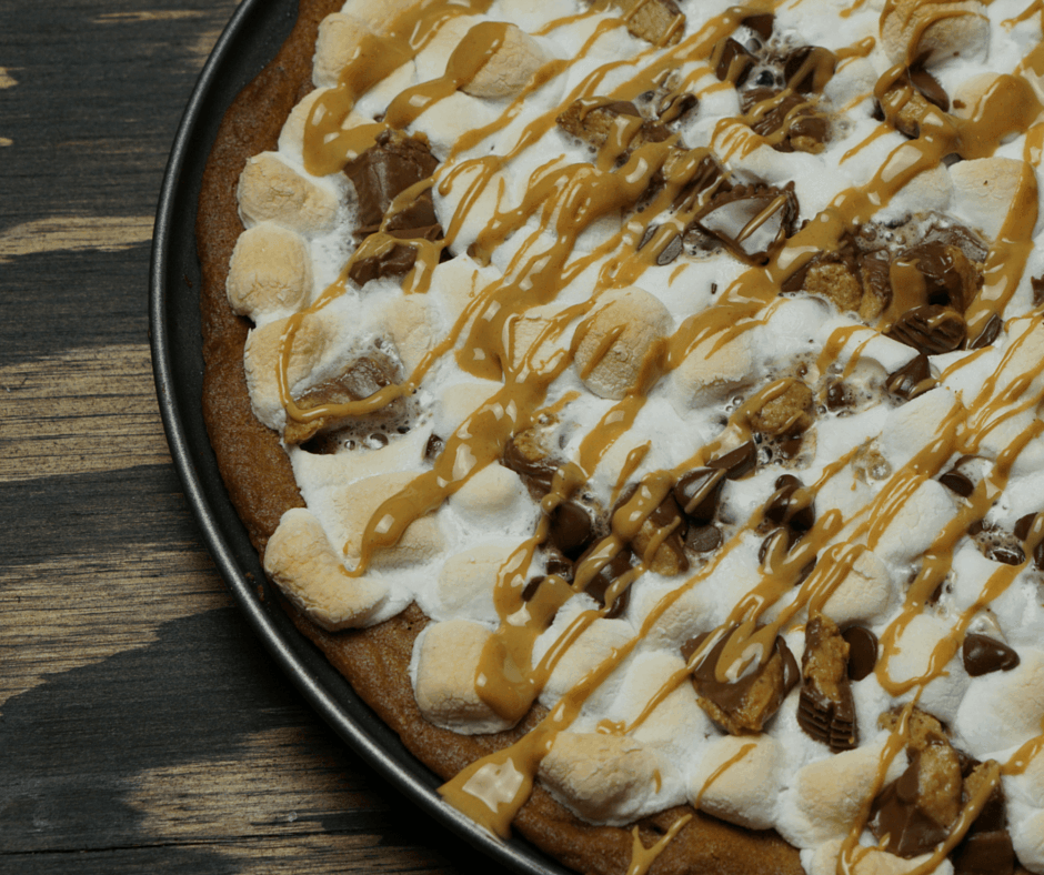 Chocolate Peanut Butter Dessert Pizza just2sisters.com