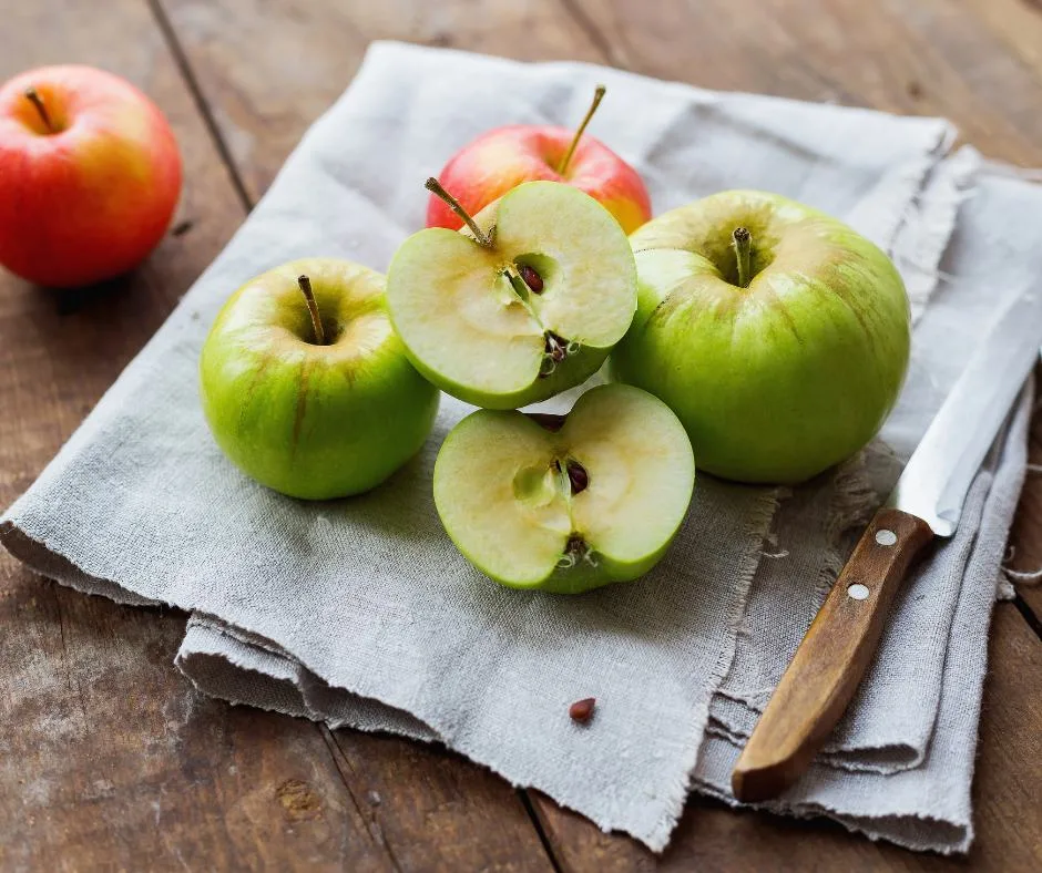 Apples cut up and ready to eat.