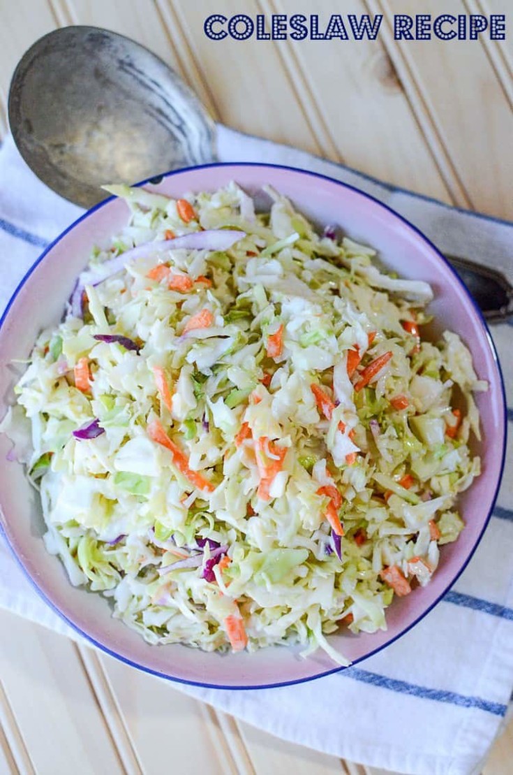 Pin showing the finished homemade coleslaw ready to eat.