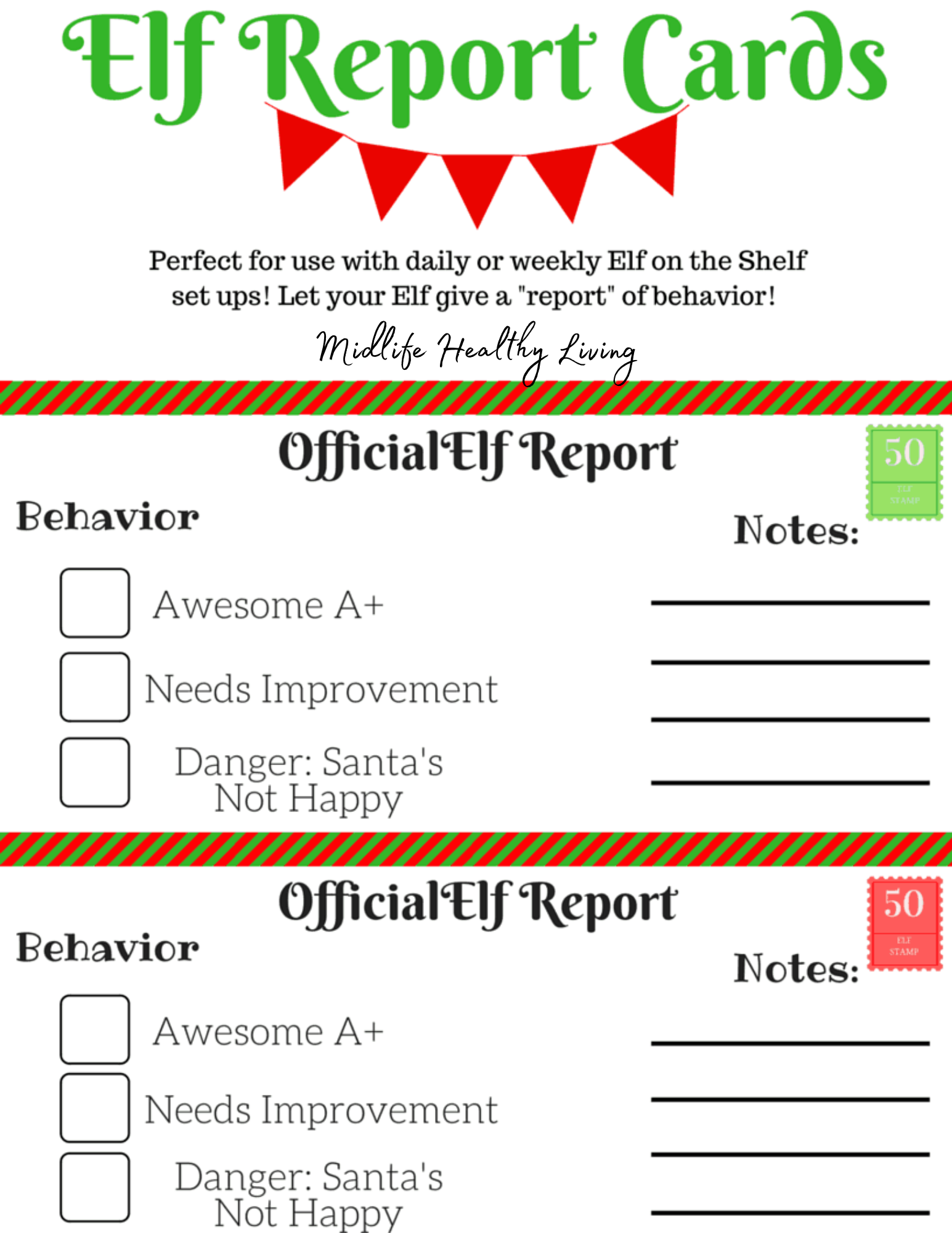 printable image showing the elf on the shelf printable report cards