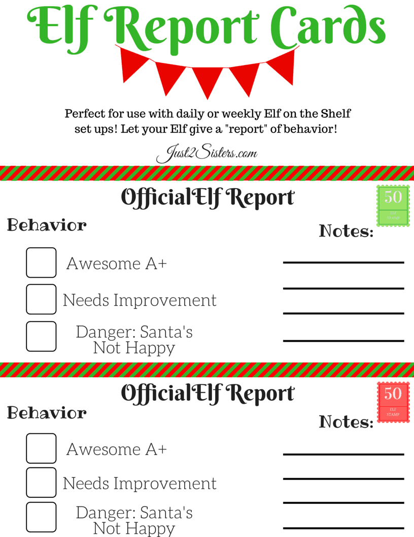 Elf Report Card Printable Free