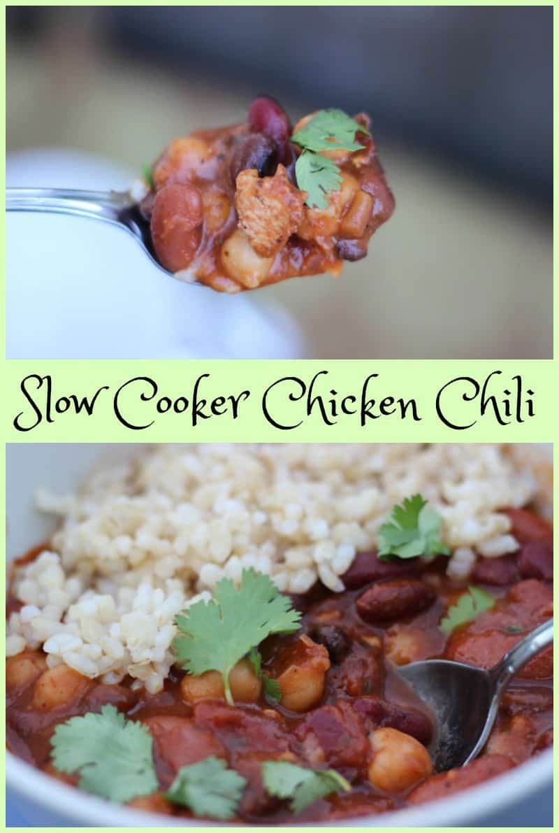 Slow Cooker Chicken Chili is an easy recipe full of natural and healthy ingredients. Plan ahead and make an easy supper. Make meal planning easy with recipes and shopping tips from www.just2sisters.com