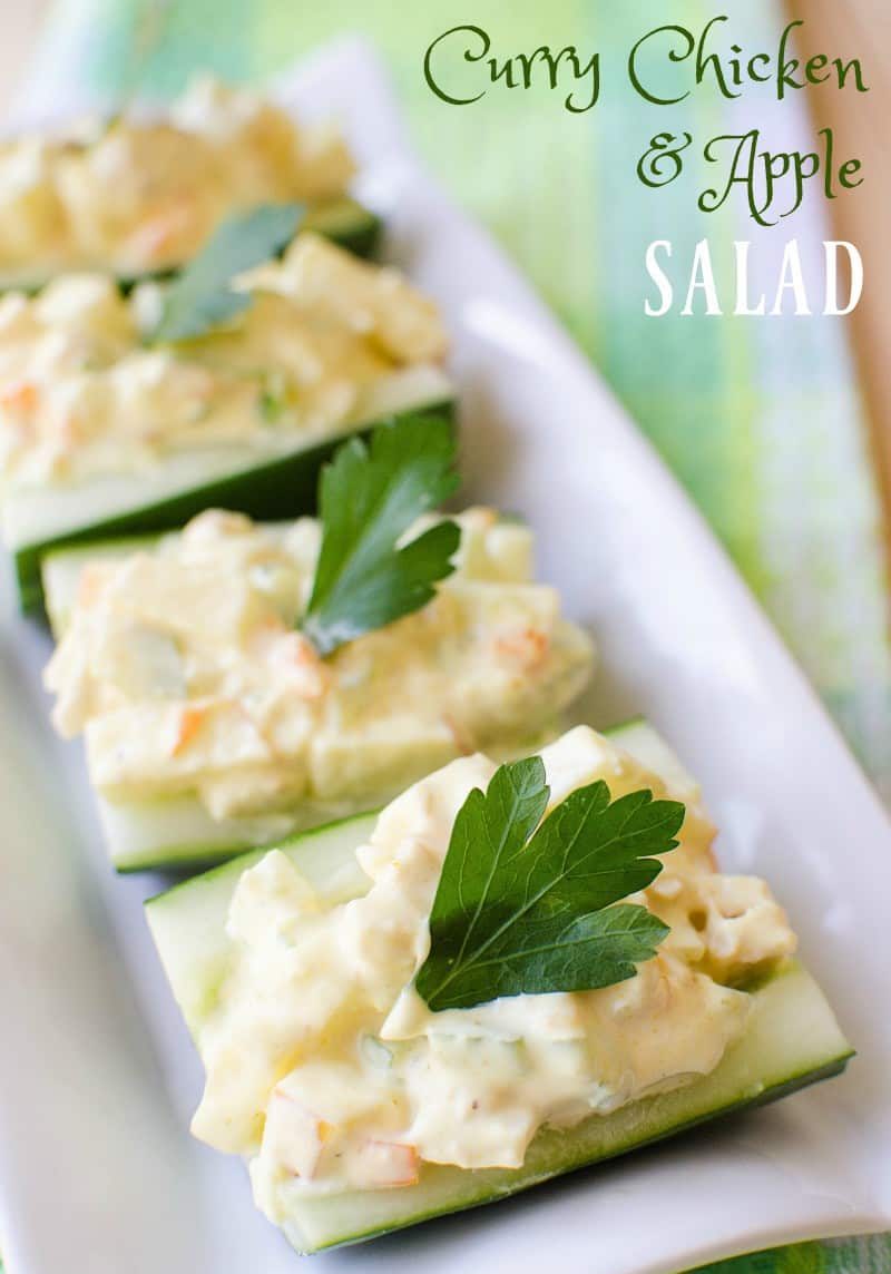 Try this fresh and tasty Curry Chicken and Apple Salad Recipe at your next party. Serve these fun finger "sandwiches" made in cucumber boats. 