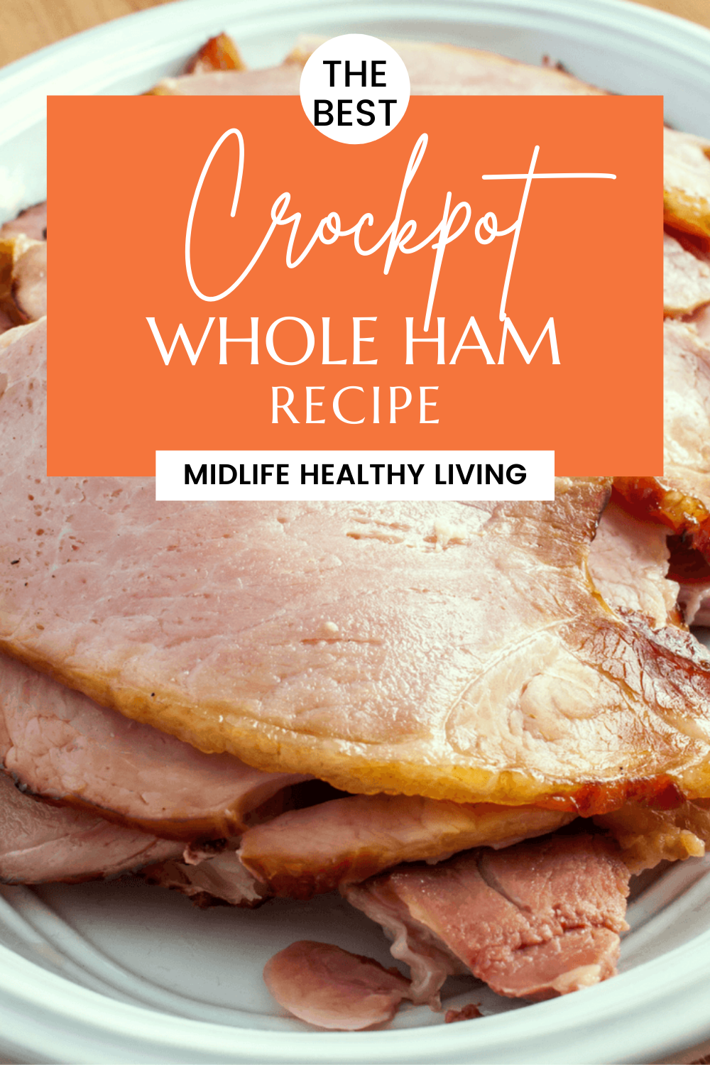 Pin showing crockpot ham recipe. 