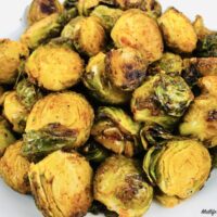 Featured image showing the finished Oven Roasted Brussels sprouts
