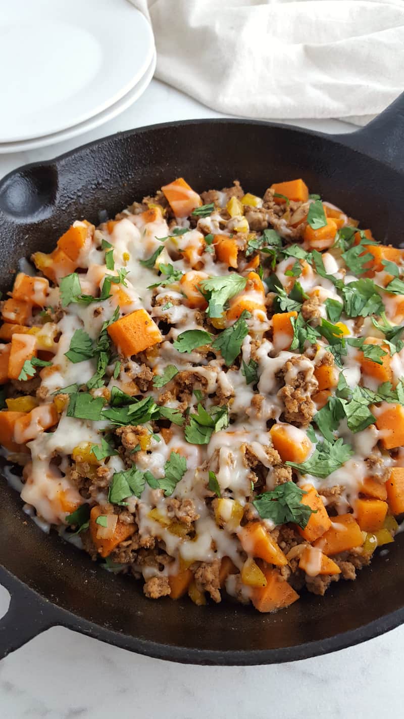 Here we see the finished turkey sweet potato skillet
