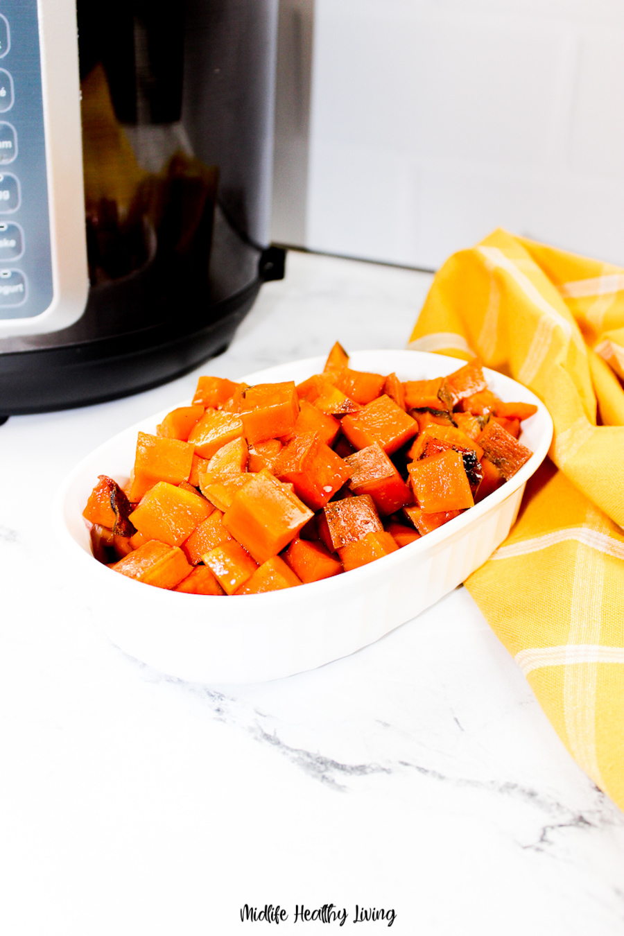 A bowl of the finished potatoes ready to be served. 