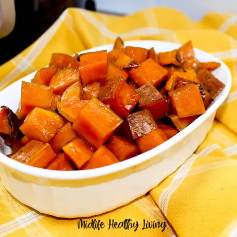 A close up view of the finished weight watchers candied sweet potatoes made in the Instant Pot
