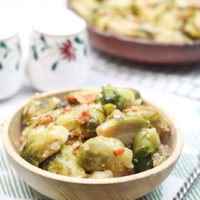 Featured image showing the finished instant pot Brussels sprouts ready to eat.