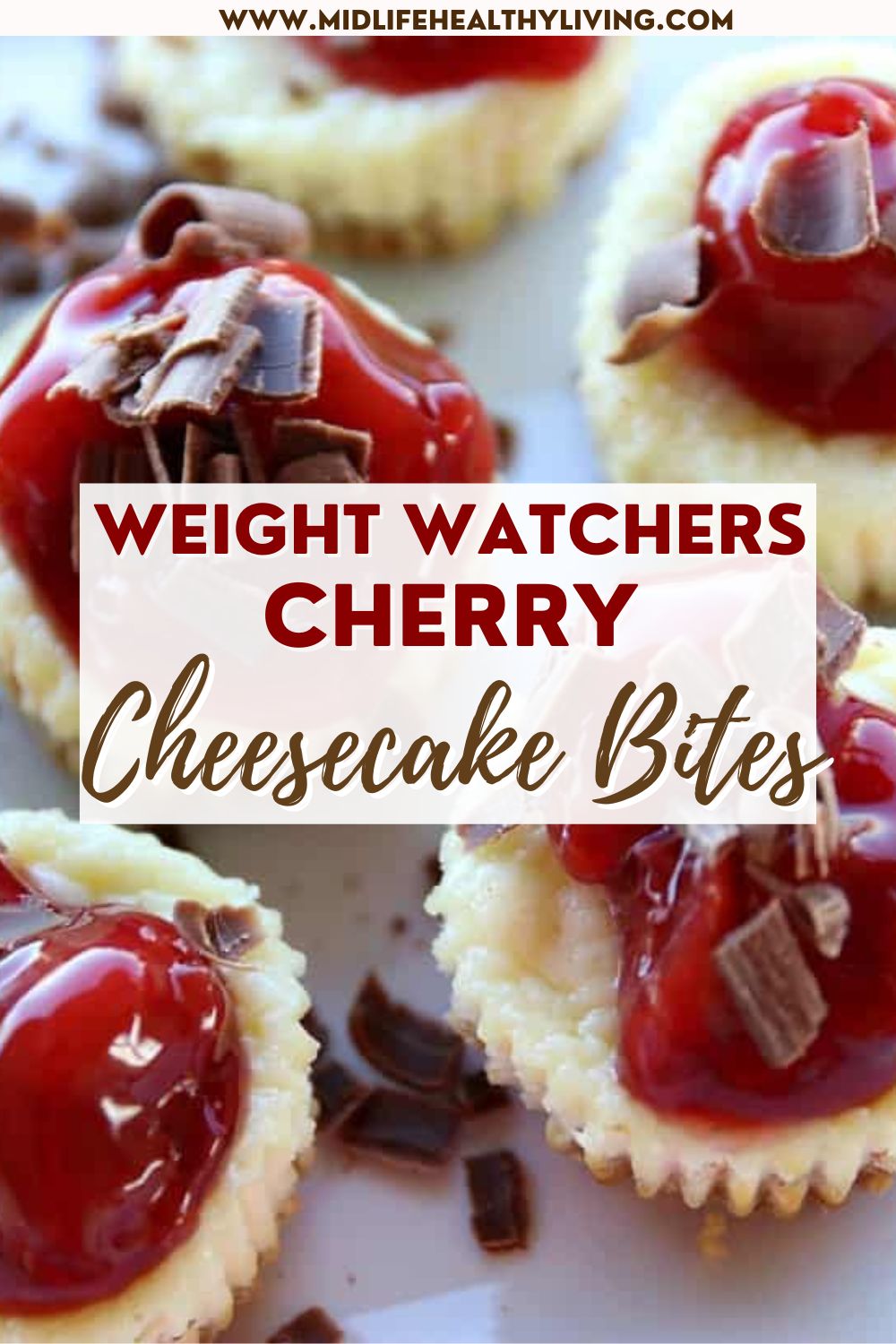 Pin showing the title Weight Watchers Cherry Cheesecake Bites