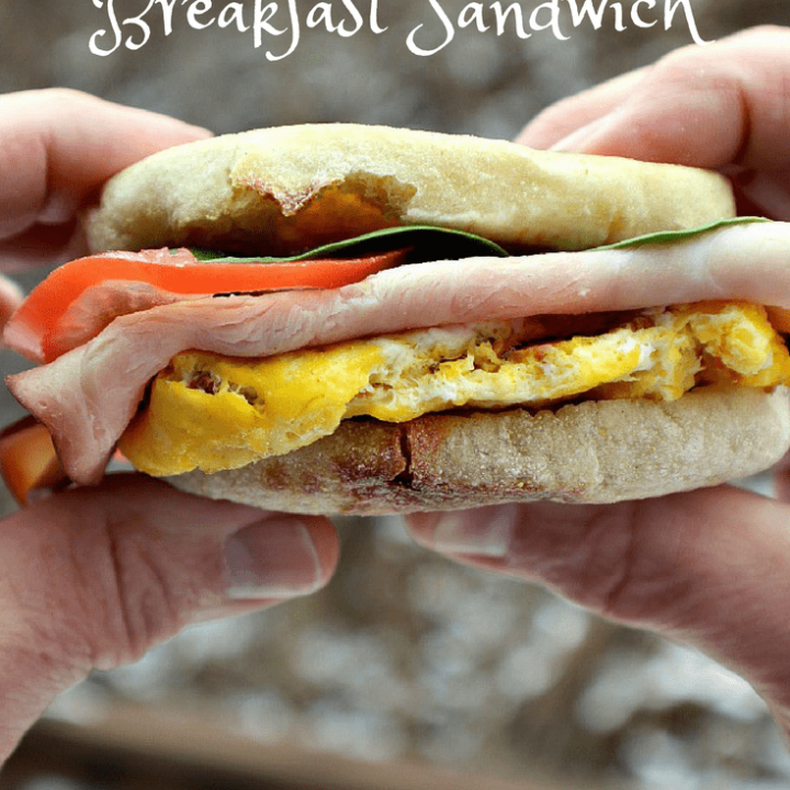 This Hearty High Protein Breakfast Sandwich can be prepared in advance and refrigerated or frozen until you want to eat one. When your on your way out the door in the morning, heat one up, add your toppings and your ready to start the day out on the right foot.