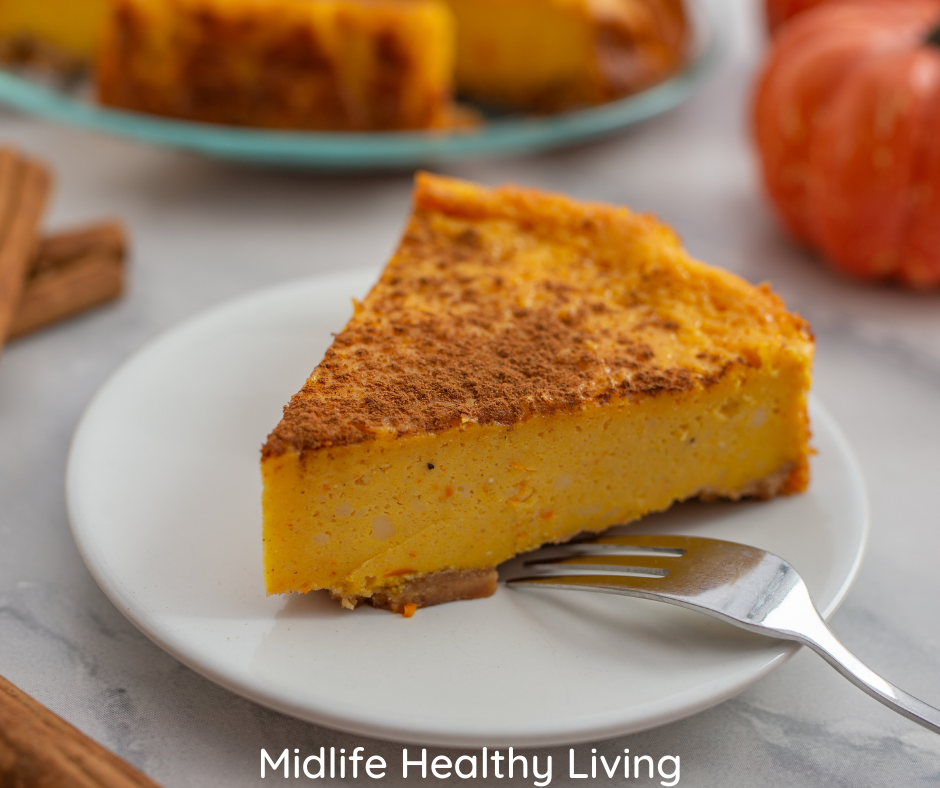 Slice of weight watchers crustless pumpkin pie.