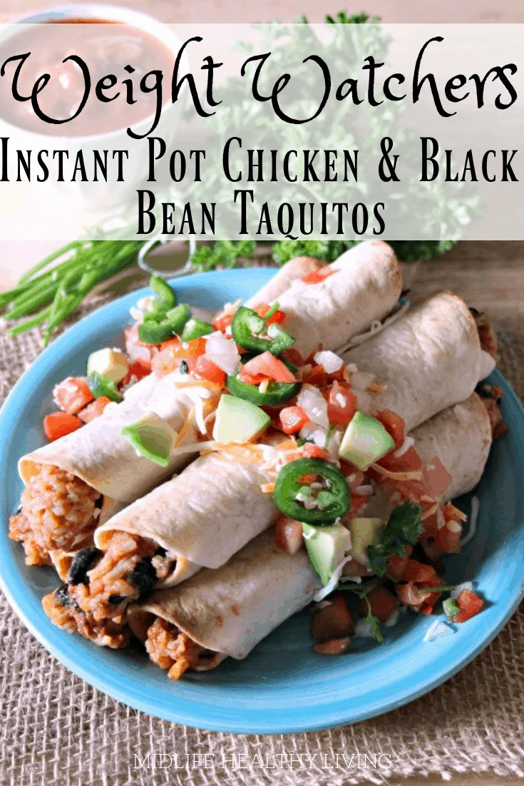 I'm all about the Instant Pot recipes lately and these chicken and back bean taquitos are proof that it's a great new obsession! Instant Pot chicken and black bean taquitos are tasty, low in points, and easy to make. 