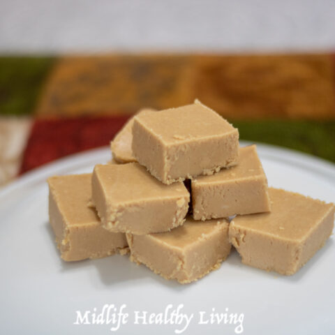 Featured image showing the finished 2 ingredient peanut butter fudge on a plate ready to serve.