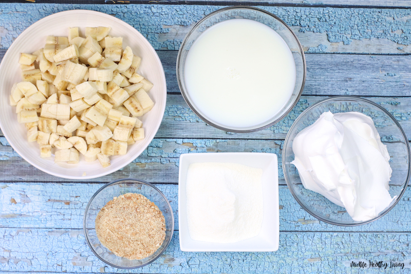 ingredients laid out ready to be used for healthy banana pudding