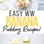 Pin showing the finished healthy banana pudding recipe with title across the middle.