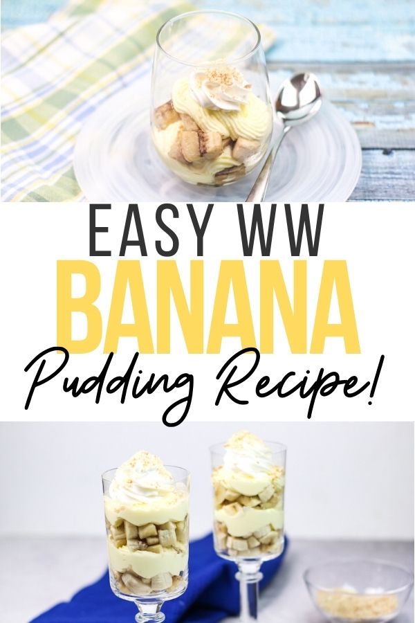 Pin showing the finished healthy banana pudding recipe with title across the middle. 