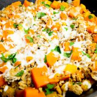 Featured image showing the finished weight watchers ground turkey sweet potato skillet meal ready to serve.