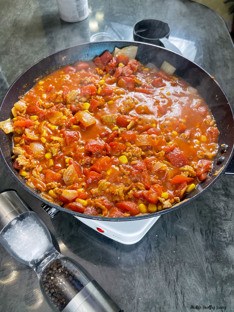 recipe cooking before pasta is added. 