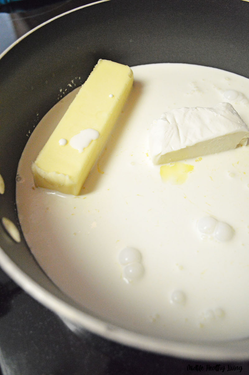 butter garlic sauce starting in a pan. 