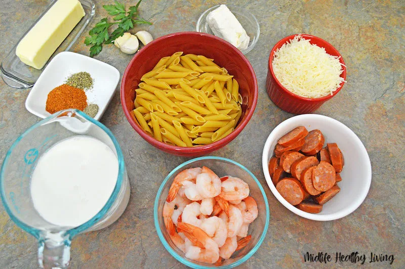 Ingredients needed to make cajun shrimp pasta 