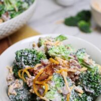 broccoli salad mixed with salad dressing