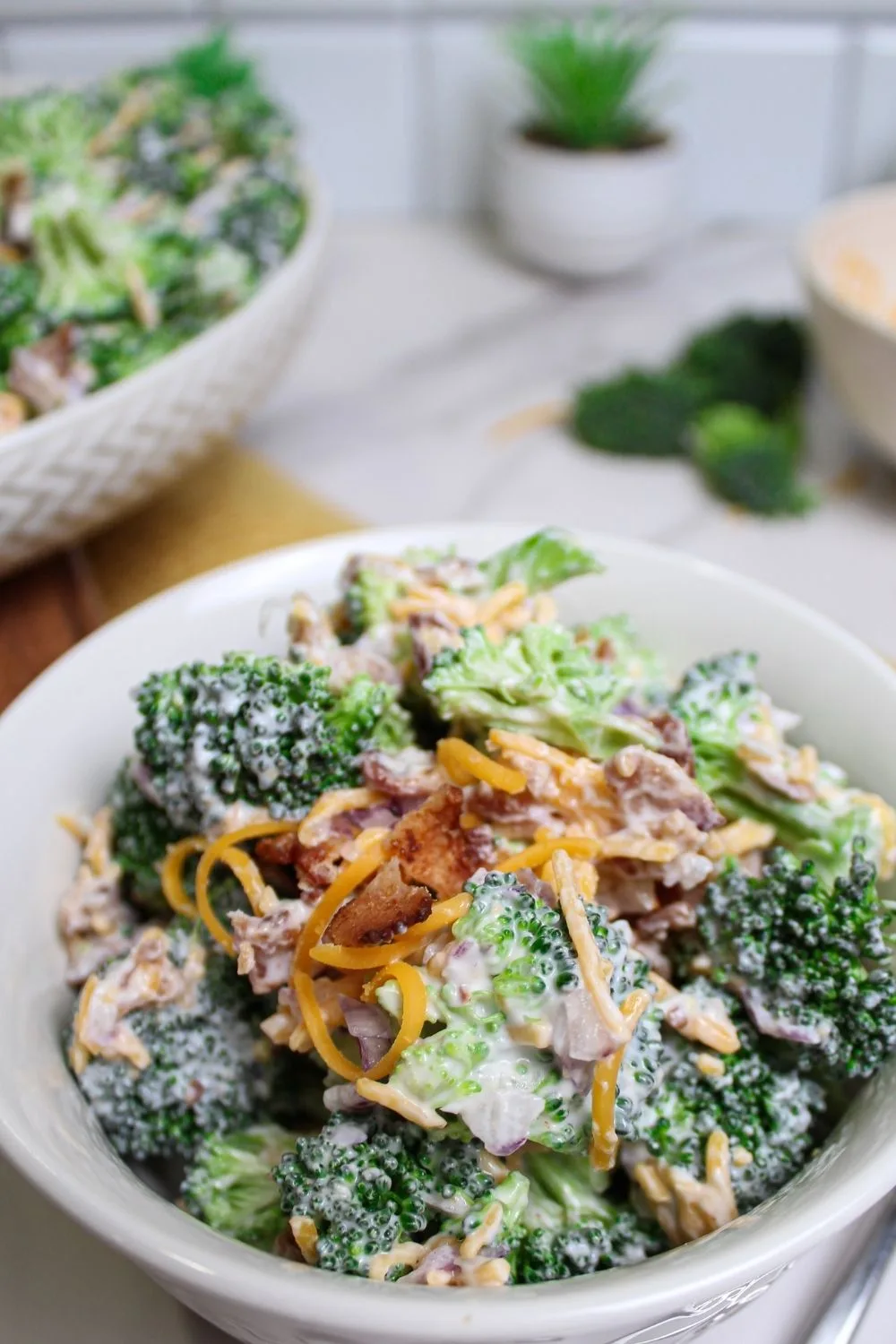 broccoli salad mixed with salad dressing