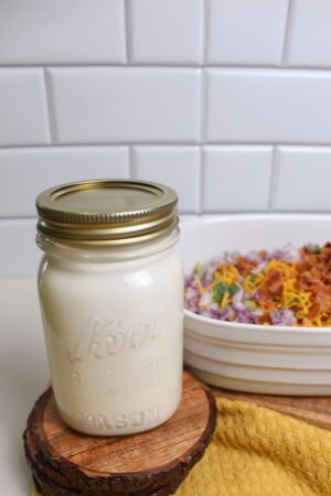 salad dressing mixed in a glass jar