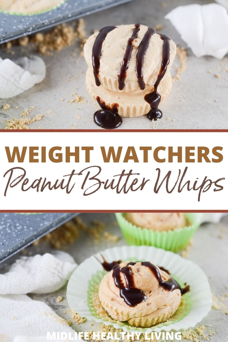 Pin showing the weight watchers peanut butter whips with title across the middle. 