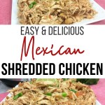 Pin for Mexican shredded chicken recipe.