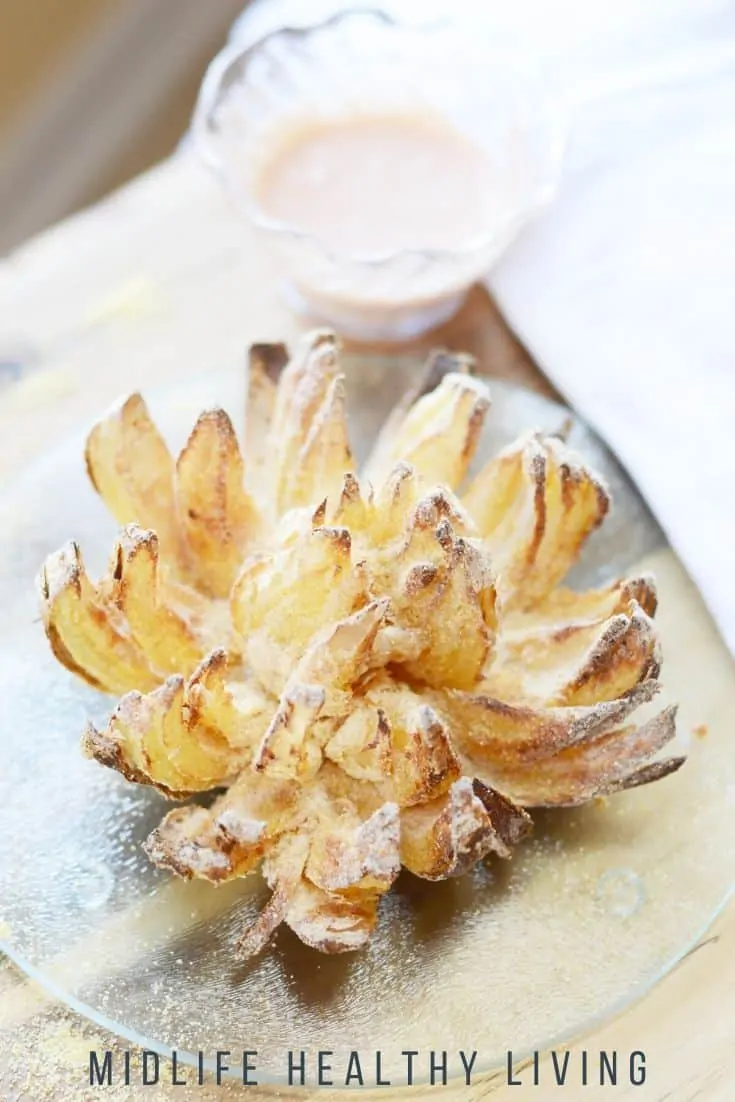 finished air fryer blooming onion recipe.